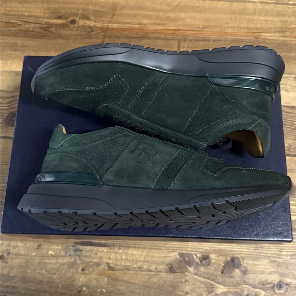 Ralph Lauren Purple Label  Ethan Ii Calf Suede Low-Top Sneakers - Green NEW $895